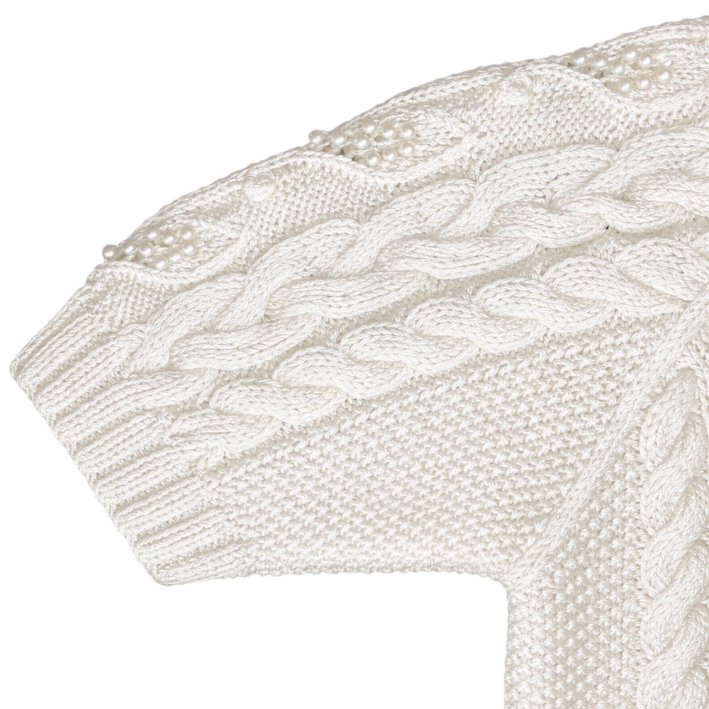 Vintage Pearl-Button Cream Cable Knit Short Sleeve Cardigan - Picture 5 of 10